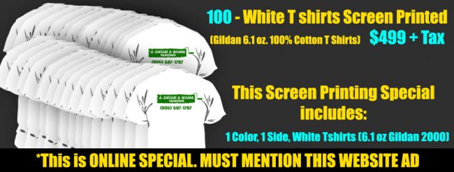 Cheap 100 Screen Printed T Shirts Specials at Spectracolor in Simi Valley CA