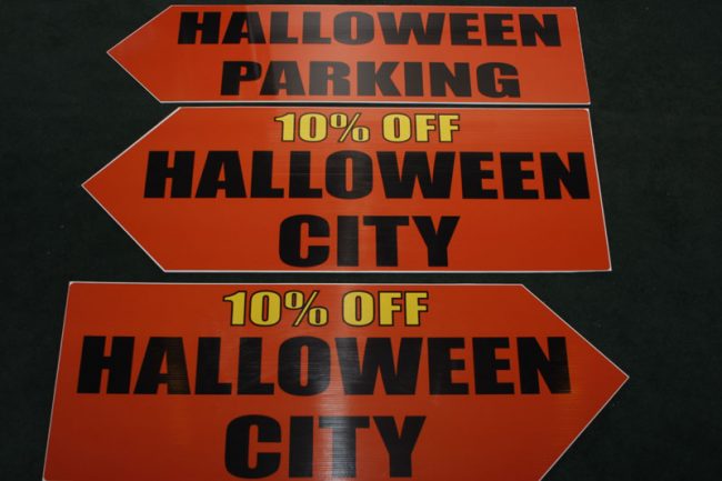 Custom sign spinner, directional signs, arrow signs, human hand held signs made at Spectracolor in Simi Valley, CA