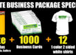 Small business branding package graphic showing a website, cards, shirts and vehicle graphics