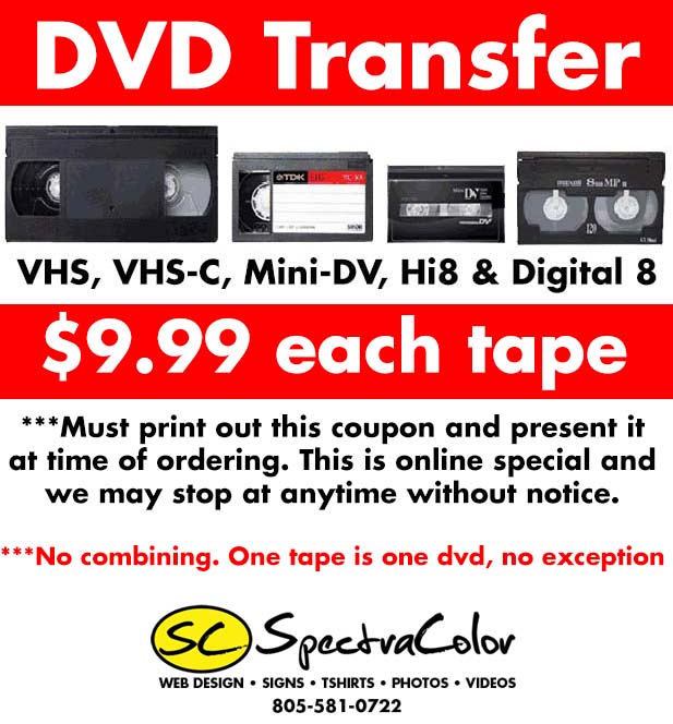 infinito Señuelo Recepción $9.99 VHS to DVD Transfer Service by Spectracoloronline.com