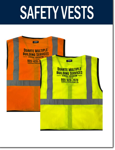 Custom safety vest with company logo. These safety vests are reflective and high visible. We are located in Simi Valley, CA