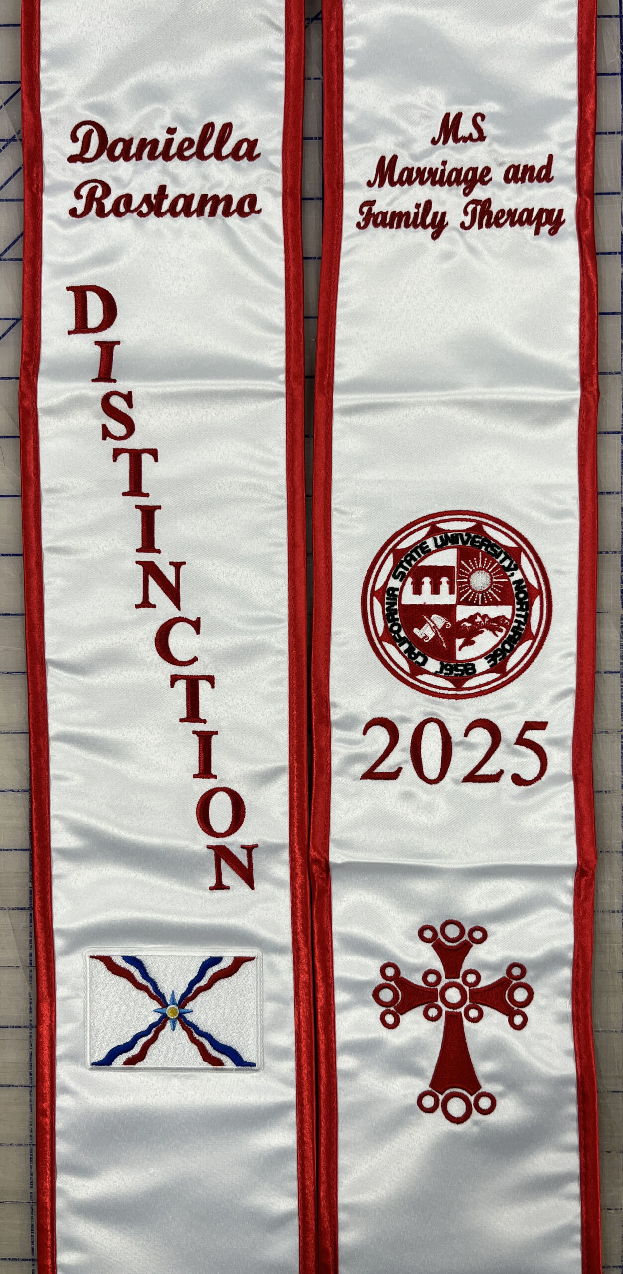 Fast 24 hour graduation sash embroidery service for USC and UCLA graduates near Los Angeles