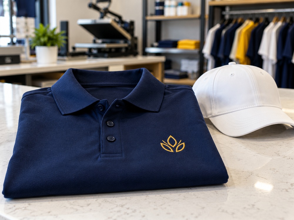 Sample single custom embroidered polo and hat