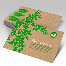 Brown kraft postcards with green botanical designs