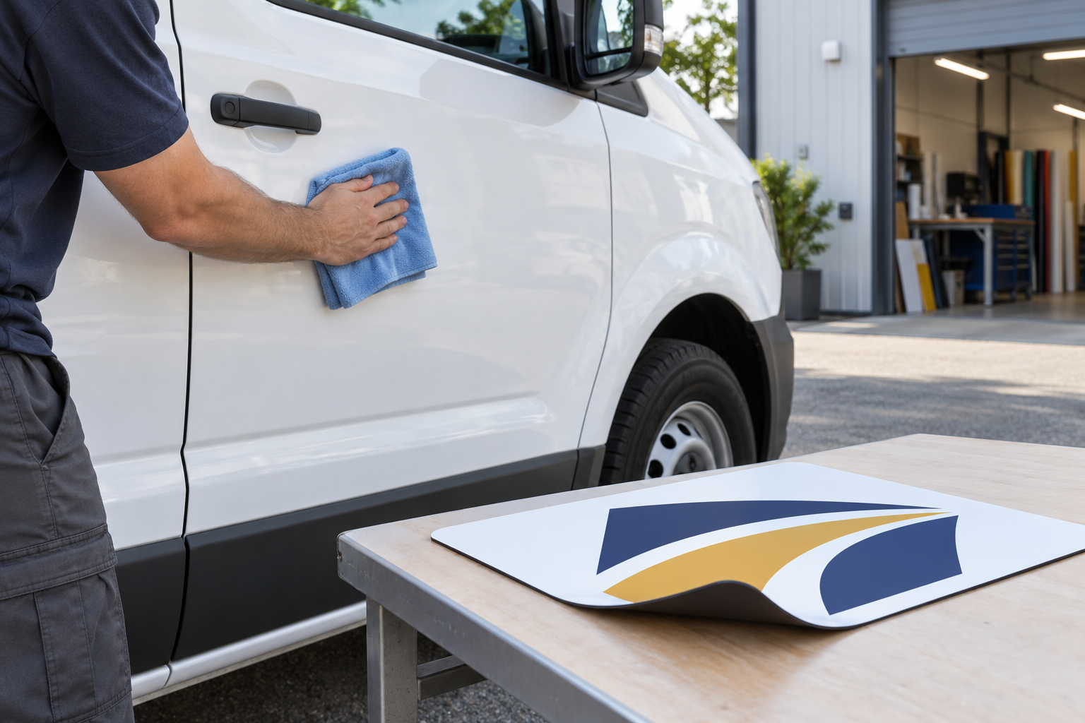 Cleaning a white vehicle door before applying a car magnet