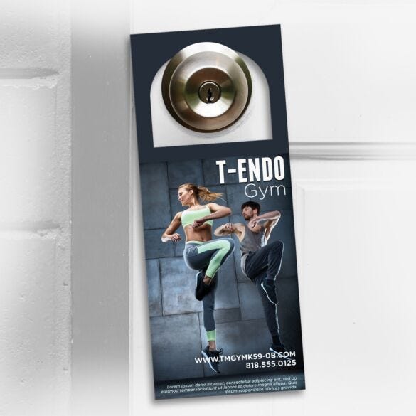 custom-door-hangers-2 Printed door hanger sample showing layout and die-cut opening