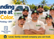 Supplied SpectraColor branding illustration showing Garcia’s Landscaping uniforms, hats and branded vehicles.