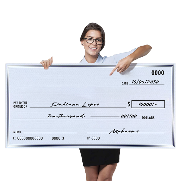 giant-check-hero Person holding an oversized presentation check for an award ceremony