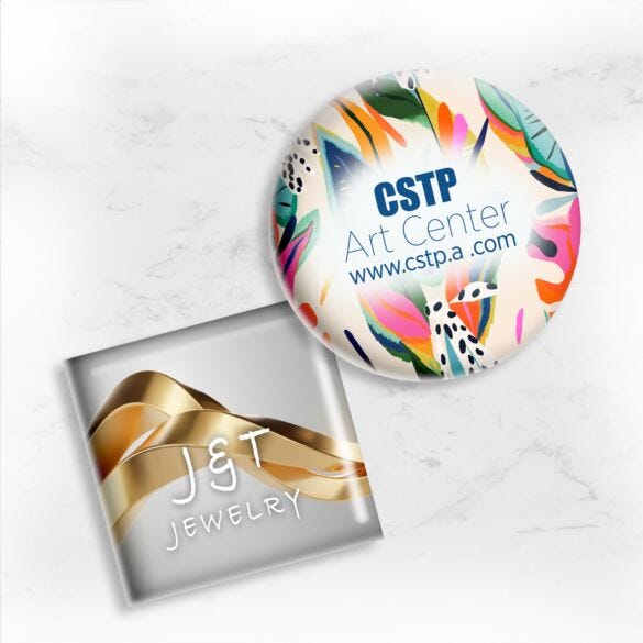 Round custom printed buttons with colorful logo designs Round custom printed buttons with colorful logo designs