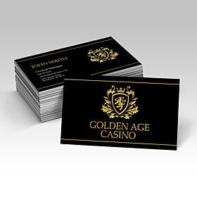 Black business cards with raised gold foil lettering