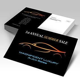 Black postcards with raised spot UV promotional designs
