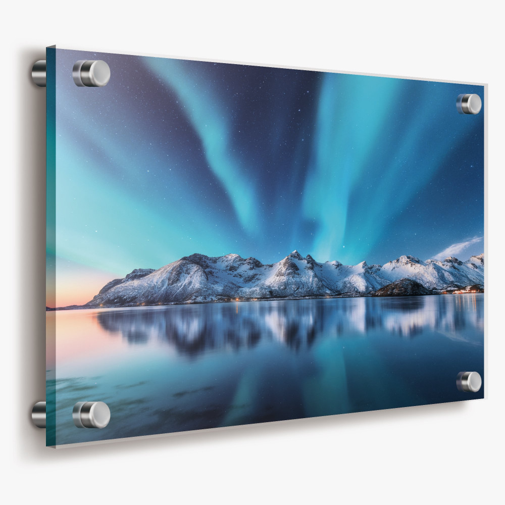 Aurora landscape acrylic photo print mounted with metal standoffs Aurora landscape acrylic photo print mounted with metal standoffs
