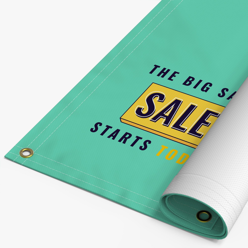18 oz Blockout Banner sample 18 oz Blockout Banner product sample showing the printed banner material and display