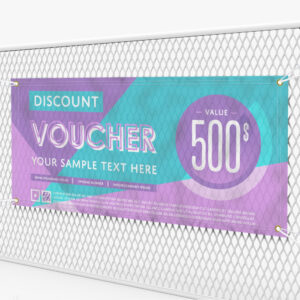 Mesh Banner product sample showing the printed banner material and display