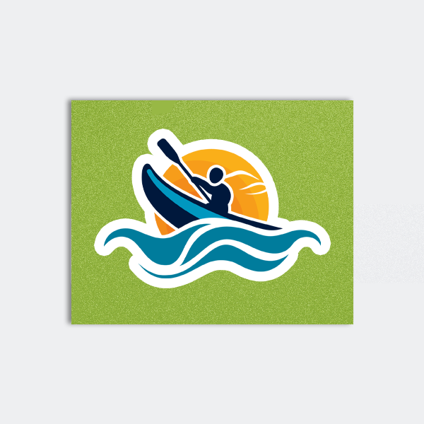 Die-cut water sports logo sticker on a green background Die-cut water sports logo sticker on a green background
