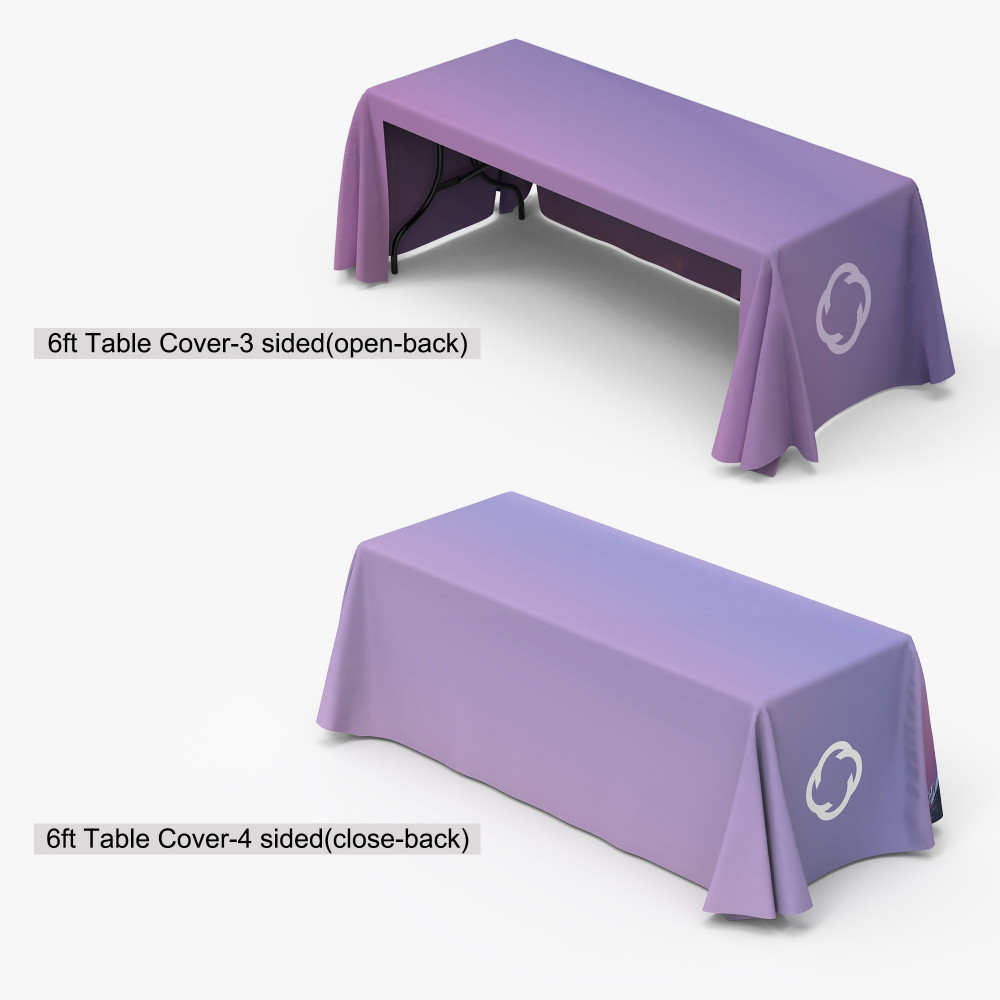 Front and back comparison of three-sided and four-sided 6-foot table throws Front and back comparison of three-sided and four-sided 6-foot table throws