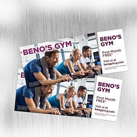Gym promotional postcards with perforated tear-off sections