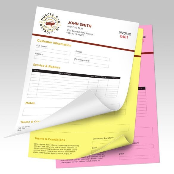three-part-numbered-carbonless-forms Three-part numbered carbonless forms with white, yellow and pink copies