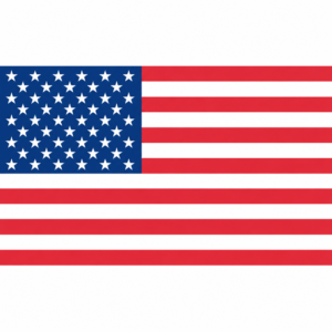 Rectangular U.S. flag sticker with red and white stripes and a blue field of stars