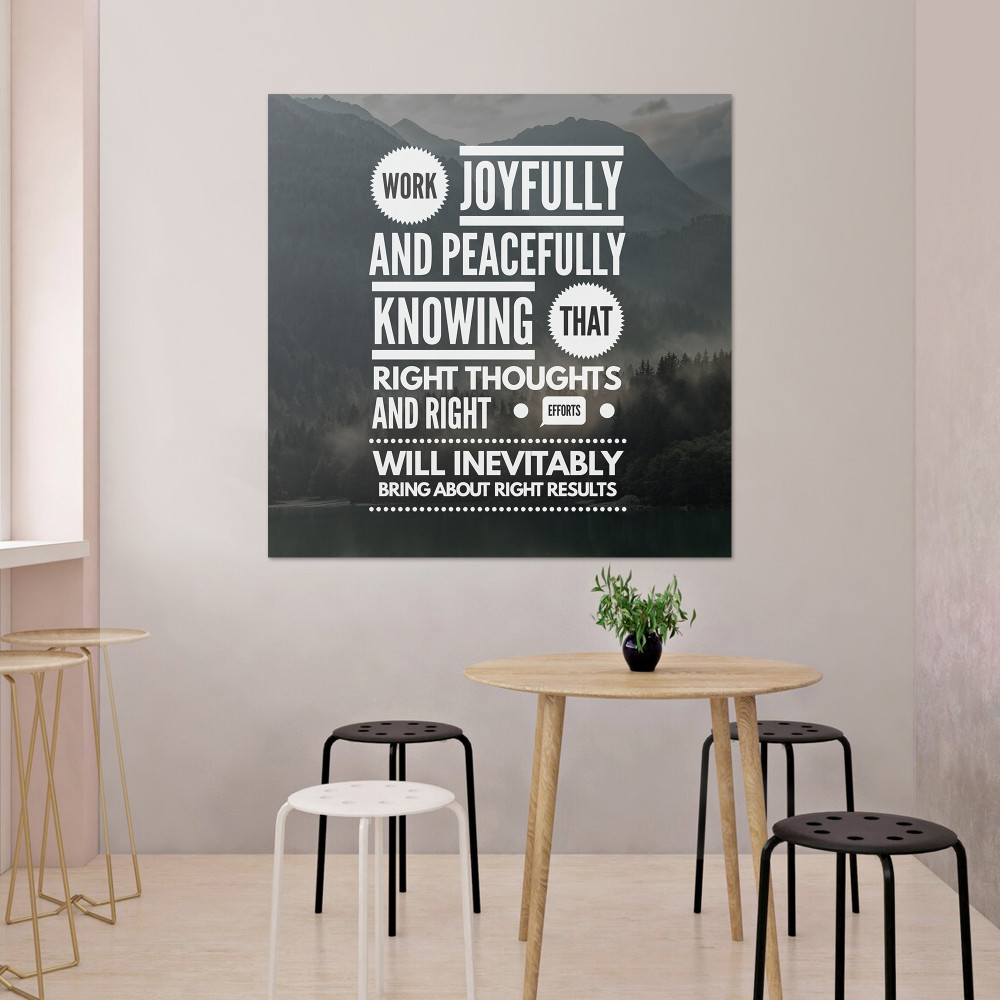 Adhesive wall fabric quote print above a small table Adhesive wall fabric quote print above a small table